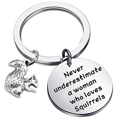 AKTAP Squirrel Charm Keychain Never Underestimate A Woman Who Loves Squirrels Gifts for Squirrel Lovers Animal Loves BFF Mysterious Jewelry