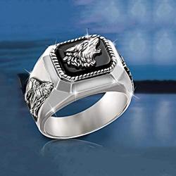 Howling Wolf Ring for Men, Retro Wolf Totem Rings, Norse Viking Wolf Head Ring, Punk Wolf Signet Rings, Tribal Amulet Ring, Gothic Animal Wolf Jewelry Gift for Men Boys