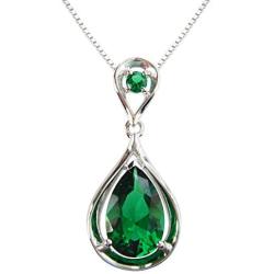 Navachi 925 Sterling Silver 18k White Gold Plated 4.5ct Pear Emerald Ruby Necklace Pendant 18''