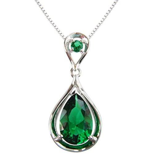 Navachi 925 Sterling Silver 18k White Gold Plated 4.5ct Pear Emerald Ruby Necklace Pendant 18''