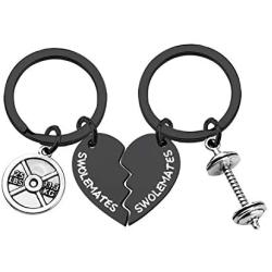 SEIRAA Swolemates Keychain Workout Jewelry Fitness Gift Weightlifting Keychain Fitness Couples Gift Friendship Keychain