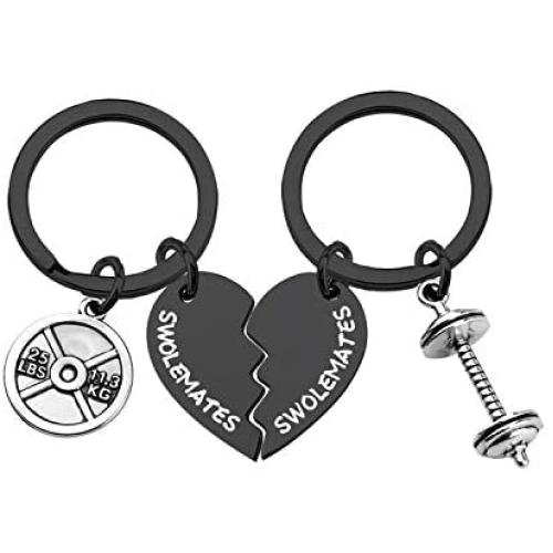 SEIRAA Swolemates Keychain Workout Jewelry Fitness Gift Weightlifting Keychain Fitness Couples Gift Friendship Keychain
