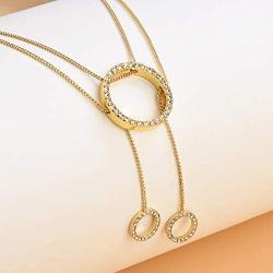 Girafe Circle Necklace, 14k Gold Trinity Lariat Layered Necklace for Women, 17inch