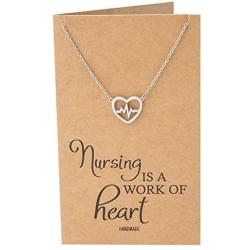 Quan Jewelry EKG Lifeline Pulse Heartbeat Charm Open Heart Pendant Necklace, Best Girt for Nurses with Inspirational Quote on Greeting Card