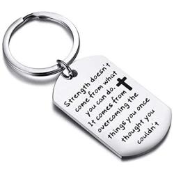 HOLLP Christian Jewelry Strength Keyring Dog Tag Keychain Believe in Yourself Jewelry Strength Doesnt Come from What You Can Do Cross Keychain Strength Gift