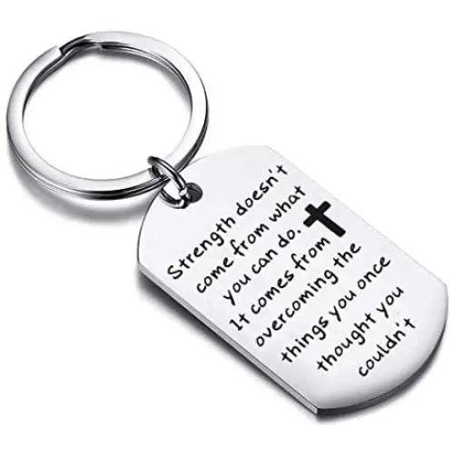 HOLLP Christian Jewelry Strength Keyring Dog Tag Keychain Believe in Yourself Jewelry Strength Doesnt Come from What You Can Do Cross Keychain Strength Gift HOLLP Christian Jewelry Strength Keyring Dog Tag Keychain Believe in Yourself Jewelry Strength Doesnt Come from What You Can Do Cross Keychain Strength Gift