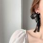 DAMLENG Fashion Lightweight Handmade Black Beaded Hoop Earrings Unique Long Ribbon Bow Tassel Dangle Drop Earrings Jewelry for Women Girls