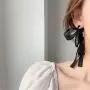 DAMLENG Fashion Lightweight Handmade Black Beaded Hoop Earrings Unique Long Ribbon Bow Tassel Dangle Drop Earrings Jewelry for Women Girls DAMLENG Fashion Lightweight Handmade Black Beaded Hoop Earrings Unique Long Ribbon Bow Tassel Dangle Drop Earrings Jewelry for Women Girls