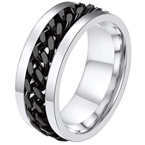 ChainsPro Sturdy Cuban Link/Spinner Rings for Men/Women, Can Engrave, Size 06-12, 18K Gold Tone/316L Stainless Steel/Black (Send Gift Box)