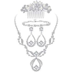 ORAZIO Crystal Bridal Jewelry Set for Prom Wedding Bride Bridesmaids Vintage Rhinestone Necklace Earrings Bracelet Comb for Women