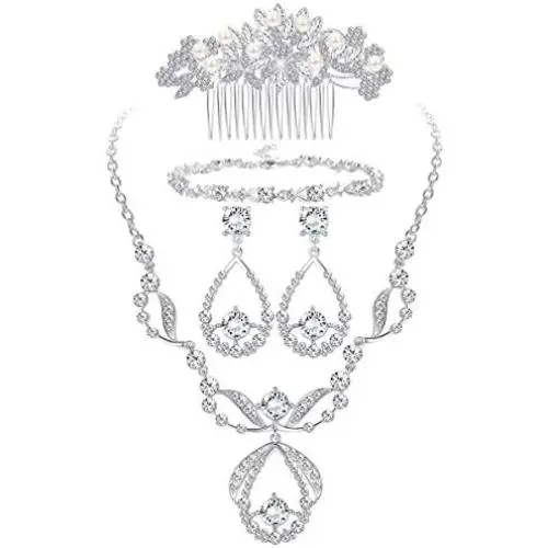 ORAZIO Crystal Bridal Jewelry Set for Prom Wedding Bride Bridesmaids Vintage Rhinestone Necklace Earrings Bracelet Comb for Women ORAZIO Crystal Bridal Jewelry Set for Prom Wedding Bride Bridesmaids Vintage Rhinestone Necklace Earrings Bracelet Comb for Women