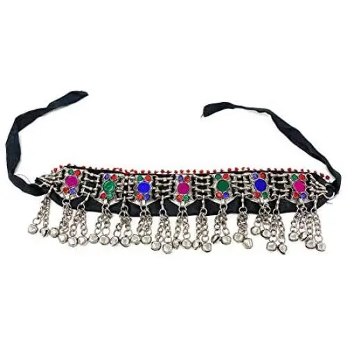 Duel On Jewel Statement Afghan Tribal Gypsy Choker Necklace with Bells Pearls Mirrors Beads Coins Lapis Lazuli Duel On Jewel Statement Afghan Tribal Gypsy Choker Necklace with Bells Pearls Mirrors Beads Coins Lapis Lazuli