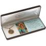 Dicksons Saint Michael Protect Us Engraved Pendant 24 Inch Round Gold Oxidized Pewter Neckace in Jewelry Box with Prayer Card