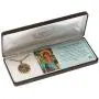 Dicksons Saint Michael Protect Us Engraved Pendant 24 Inch Round Gold Oxidized Pewter Neckace in Jewelry Box with Prayer Card