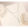 Sterling Silver Jewelry Layered love Heart and Cross Necklace Pendant Handmade Dainty Choker for Women Girls
