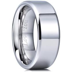 King Will 4mm/6mm/8mm Stainless Steel Ring Polished Plain Beveled Edge Wedding Band Laser Etched I Love You