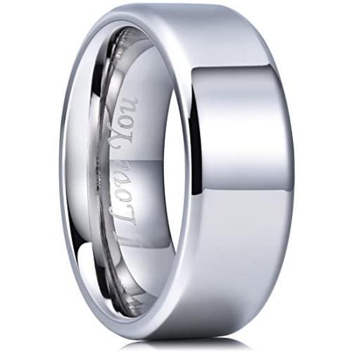 King Will 4mm/6mm/8mm Stainless Steel Ring Polished Plain Beveled Edge Wedding Band Laser Etched I Love You