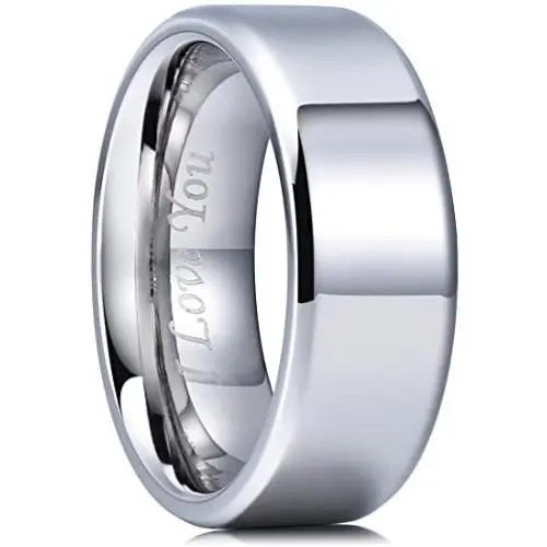 King Will 4mm/6mm/8mm Stainless Steel Ring Polished Plain Beveled Edge Wedding Band Laser Etched I Love You King Will 4mm/6mm/8mm Stainless Steel Ring Polished Plain Beveled Edge Wedding Band Laser Etched I Love You