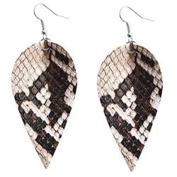HUJUON Bohemia Retro Water Drop Leaf Snake Skin Leather Earrings,Colorful Pattern Snakeskin Pattern Lightweight Teardrop Leather Earring for Women