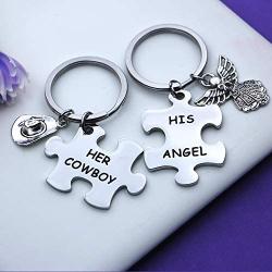 Eigso Valentines Day Couple Keychain Gift for Lover his and Hers Keychain Set Couples Keyring Puzzle Piece Keychain Couples his and Hers Keychain - HER Cowboy & HIS Angel (Cowboy/Angel KR)