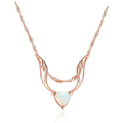 Barzel 18K Rose Gold Plated Created Opal Guardian Angel Necklace