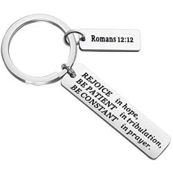 FUSTMW Christian Keychain Religious Gifts Bible Verse Jewelry Rejoice in Hope Be Constant in Prayer Romans 12:12 Scripture Key Chains Gifts