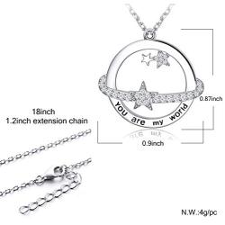 HOTIE You Are My World Pendant Necklace 925 Sterling Silver Planet Star Necklace with Sparkling Cubic Zirconia Mother Daughter Necklace, Jewelry for Women Girls Wife