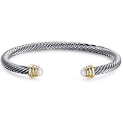 Designer Inspired Vintage Cable Bracelet Composite Shell Pearl Cuff Bracelet