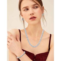 ORAZIO Stainless Steel Byzantine Chain Necklace Bracelet Earrings for Women Jewelry Set