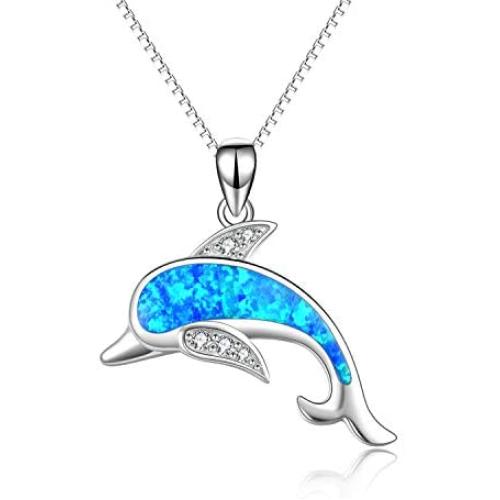 Angel caller Dolphins Necklace Sterling Silver Polished Cubic Zirconia Dolphin Pendant Necklace Jewelry Gifts for Women Girls, 18''