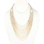 RIAH FASHION Chain Drape Multi Strand Long Layered Waterfall Necklace - Sparkly Rhinestone Statement Bib, Metallic Bead Collar Choker, Bohemian Fringe Tassel