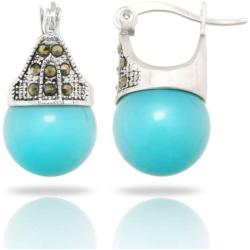 JanKuo Jewelry Rhodium Plated Turquoise Color Simulated Pearl Marcasite Earrings