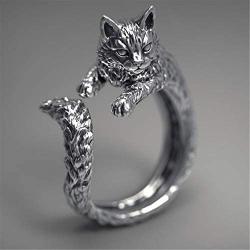 Cat ring, retro silver-plated cute animal cat tail adjustable ring girl cat lover gift