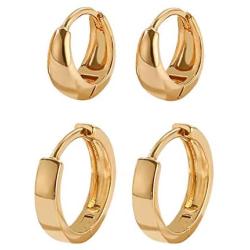 2 Pairs Huggie Hoop Earrings 14k Gold Filled Tiny Hoop Earrings Set Hypoallergenic Small Cartilage Earrings Minimalist Thick Chunky Sleeper Cuffs Earrings For Women Men Girls