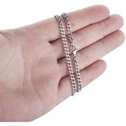 Silvadore 4mm Curb Mens Necklace - Silver Chain Cuban Stainless Steel Jewelry - Neck Link Chains for Men Man Women Boys Male Military - 14'' 16'' 18'' 20'' 22'' 24'' 26'' 36'' inch UK