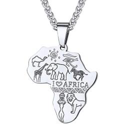 PROSTEEL Stainless Steel Africa Map Necklace for Men Women, 18K Gold/Rose Gold/Black Plated, Customize Available, 22''-24'' Adjustable, Come Gift Box