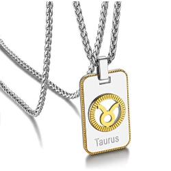 ChainsHouse 12 Constellation Horoscope Necklace, Stainless Steel Astrology Jewelry Zodiac Dog Tag Pendant Lucky Layered Charms for Men Women, Custom Text Engravable