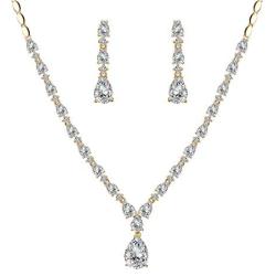 WeimanJewelry Round Cubic Zirconia CZ Teardrop Bridal Necklace and Dangling Earring Set for Women Wedding Party Prom