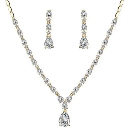 WeimanJewelry Round Cubic Zirconia CZ Teardrop Bridal Necklace and Dangling Earring Set for Women Wedding Party Prom WeimanJewelry Round Cubic Zirconia CZ Teardrop Bridal Necklace and Dangling Earring Set for Women Wedding Party Prom