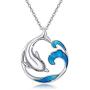 Dolphin Necklace Wave Necklace Sterling Silver Jumping Dolphin Pendant Sterling Silver Blue Gradient Wave Dainty Jewelry Birthday Friendship Gift for Women Girlfriend Teen