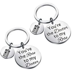 BAUNA Doctor Who Keychain Tardis Keychain with Police Box Charm Youre The Doctor to My Rose Couple Gift Keychain Set for 2