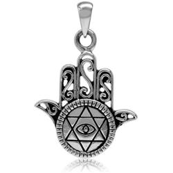 Silvershake 925 Sterling Silver Hamsa Hand of Fatima Charm Pendant