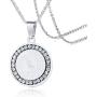 Stainless Steel Circle of Crystal Our Father Lords Prayer English Bible Verse Necklace, Praying Hands Coin Pendant Christian Jewelry
