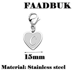 FAADBUK Initial Letter A-Z Alphabet Heart Charm for Bracelet Necklace Keychain Initial Stainless steel Clasp Clip on Charm