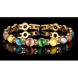 Jewelry 18K Gold Plated round cats Eye/Turquoise Copper Bracelets Magnetic Therapy 7.8''Chain Link for Women