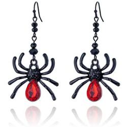 RareLove Gothic Halloween Costumes Earrings Black Spider with Red Rhinestone Dangle Earrings For Women Girls Alloy Plated