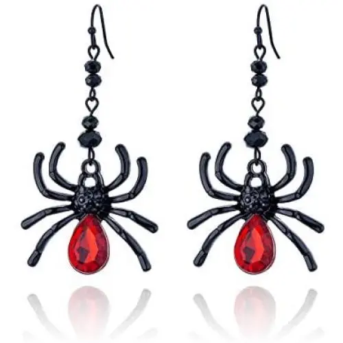 RareLove Gothic Halloween Costumes Earrings Black Spider with Red Rhinestone Dangle Earrings For Women Girls Alloy Plated
