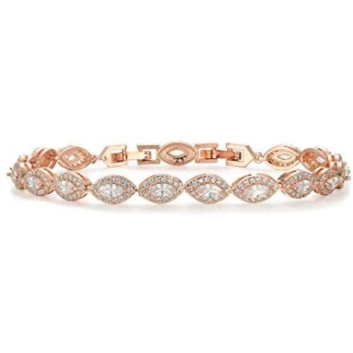 SWEETV Cubic Zirconia Bridal Wedding Bracelet for Brides,Bridesmaids, Marquise Elegant Tennis Bracelet for Women