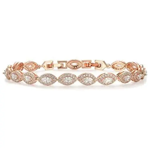 SWEETV Cubic Zirconia Bridal Wedding Bracelet for Brides,Bridesmaids, Marquise Elegant Tennis Bracelet for Women