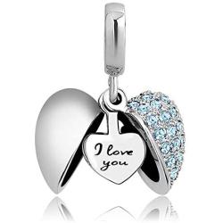 CharmSStory Sterling Silver I Love You Heart Dangle Charm Beads for Bracelet